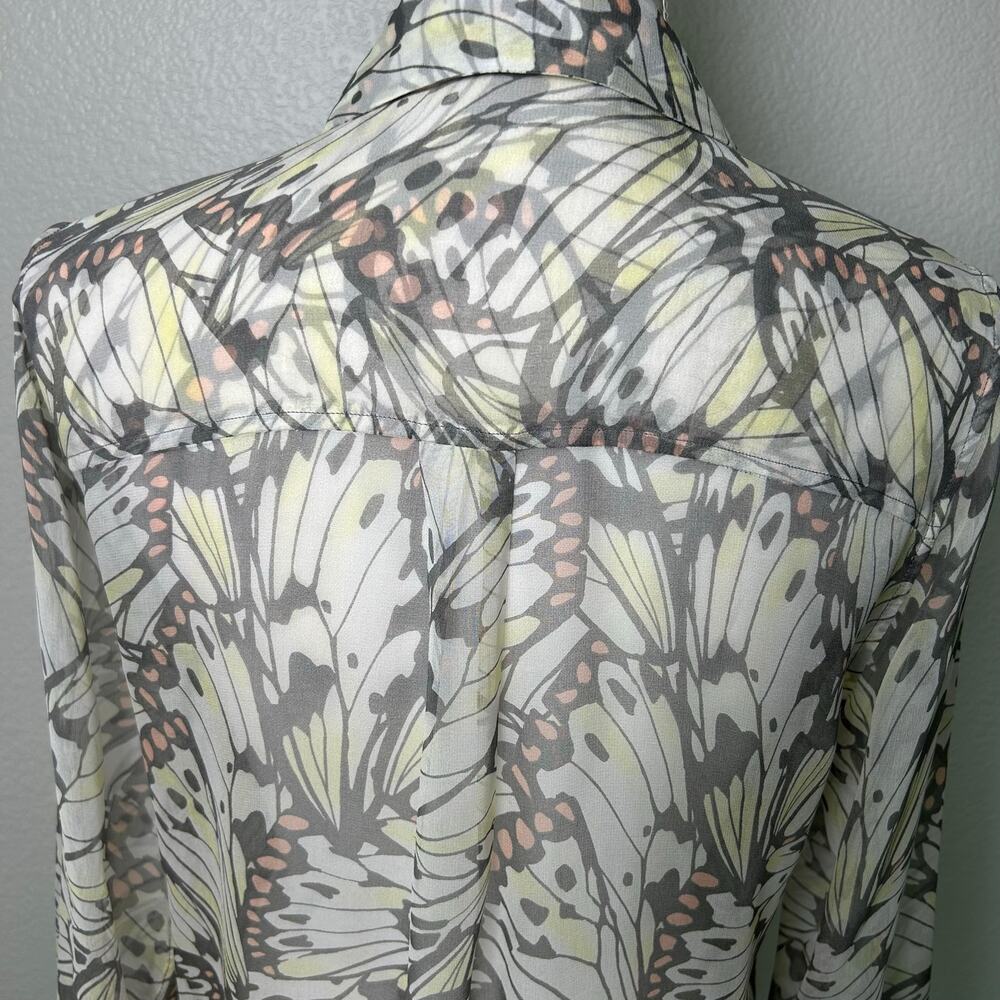 Equipment femme semi sheer butterfly wings print silk long sleeve button down M - Picture 4 of 9